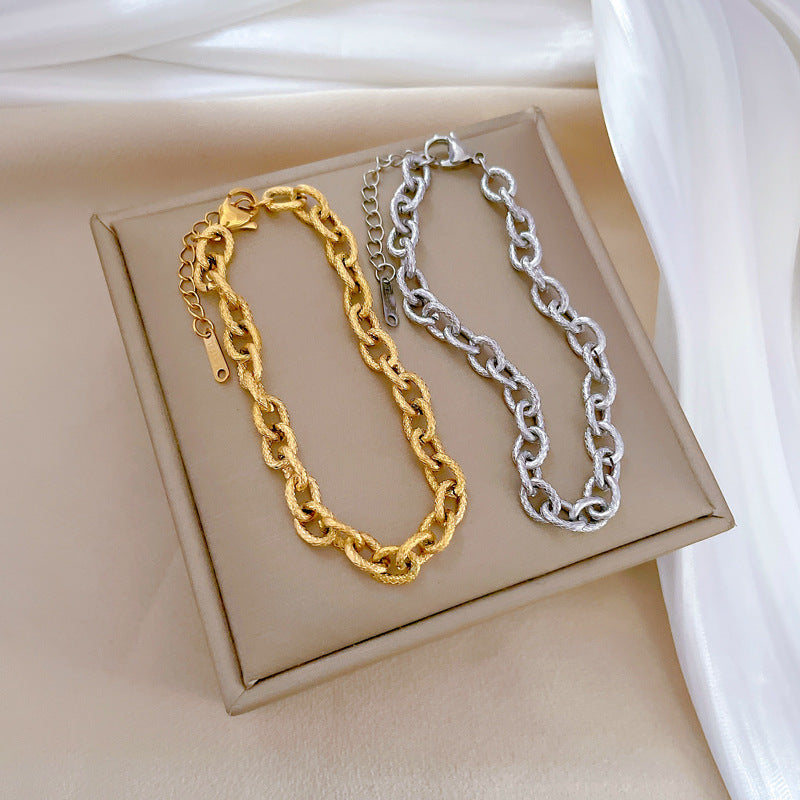 Vintage Minimalist Zodiac Titanium Steel Bracelet for Women with Gold Inlay and Wavy Texture