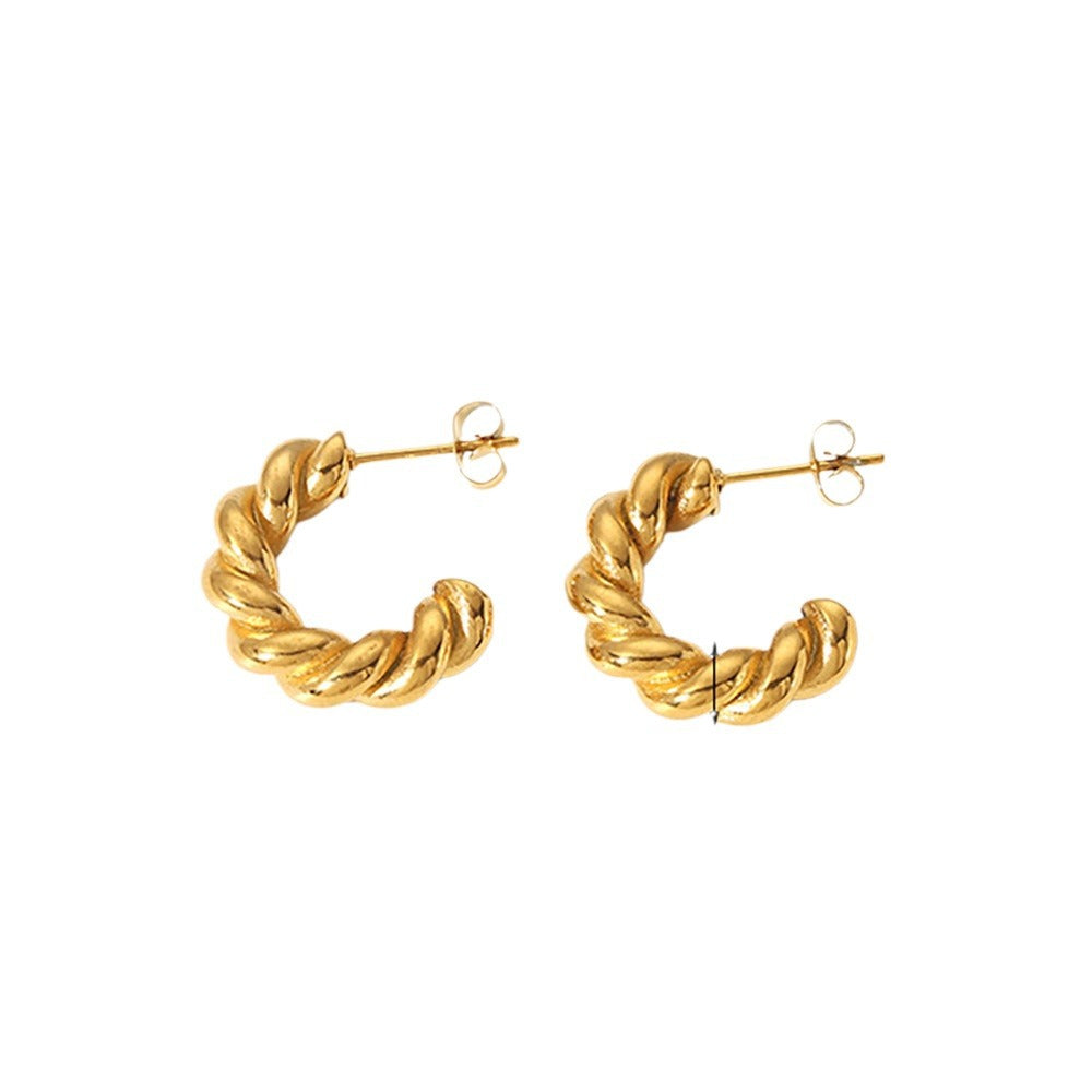 Orecchini da donna in acciaio inossidabile INS-Inspired a forma di C attorcigliata, ipoallergenici, resistenti allo sbiadimento, gioielli di moda per le orecchie