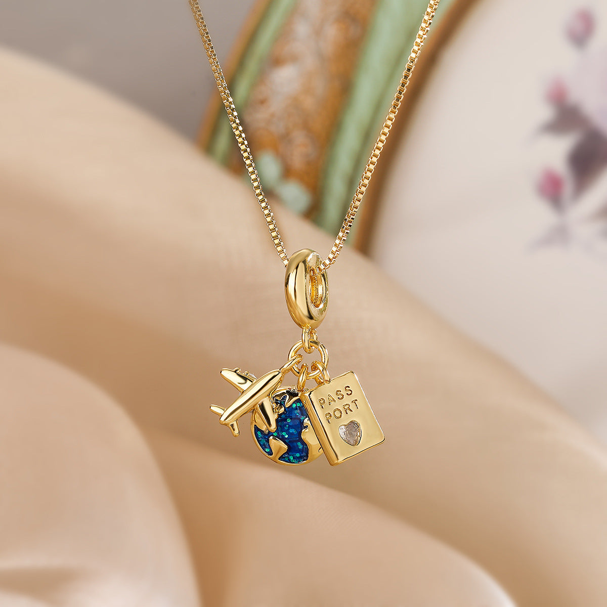 Minimalist Geometric Camera Pendant Necklace for Women with Copper Base and Real Gold Plating Featuring Zircon Inlay