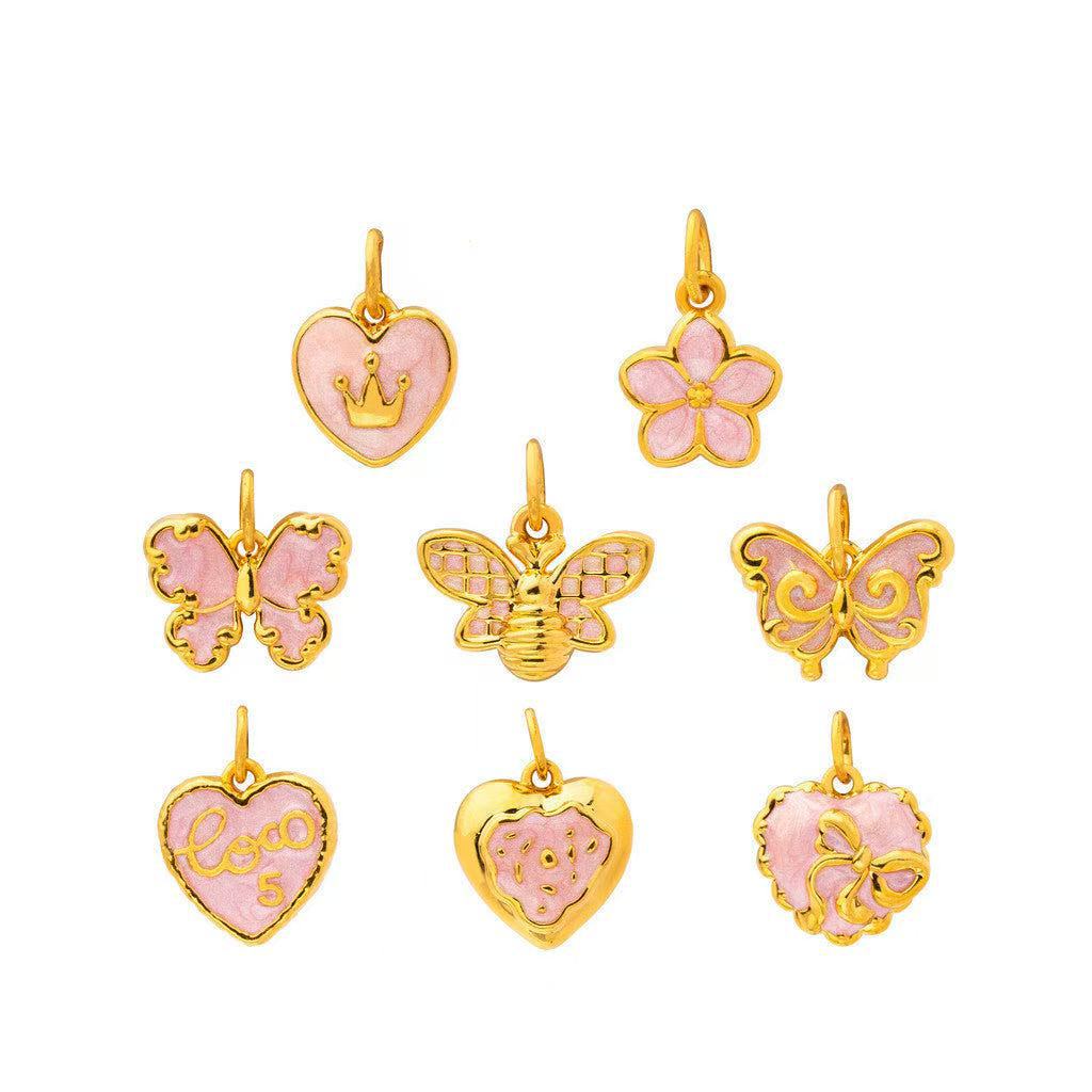 Vintage 18K Gold Plated Stainless Steel PVD Butterfly Heart Floral Charm Bar Pendant