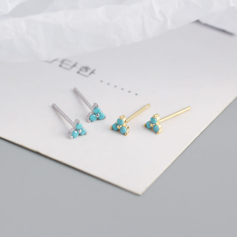 Minimalist Elegant 925 Sterling Silver Inlaid Diamond Plant Stud Earrings
