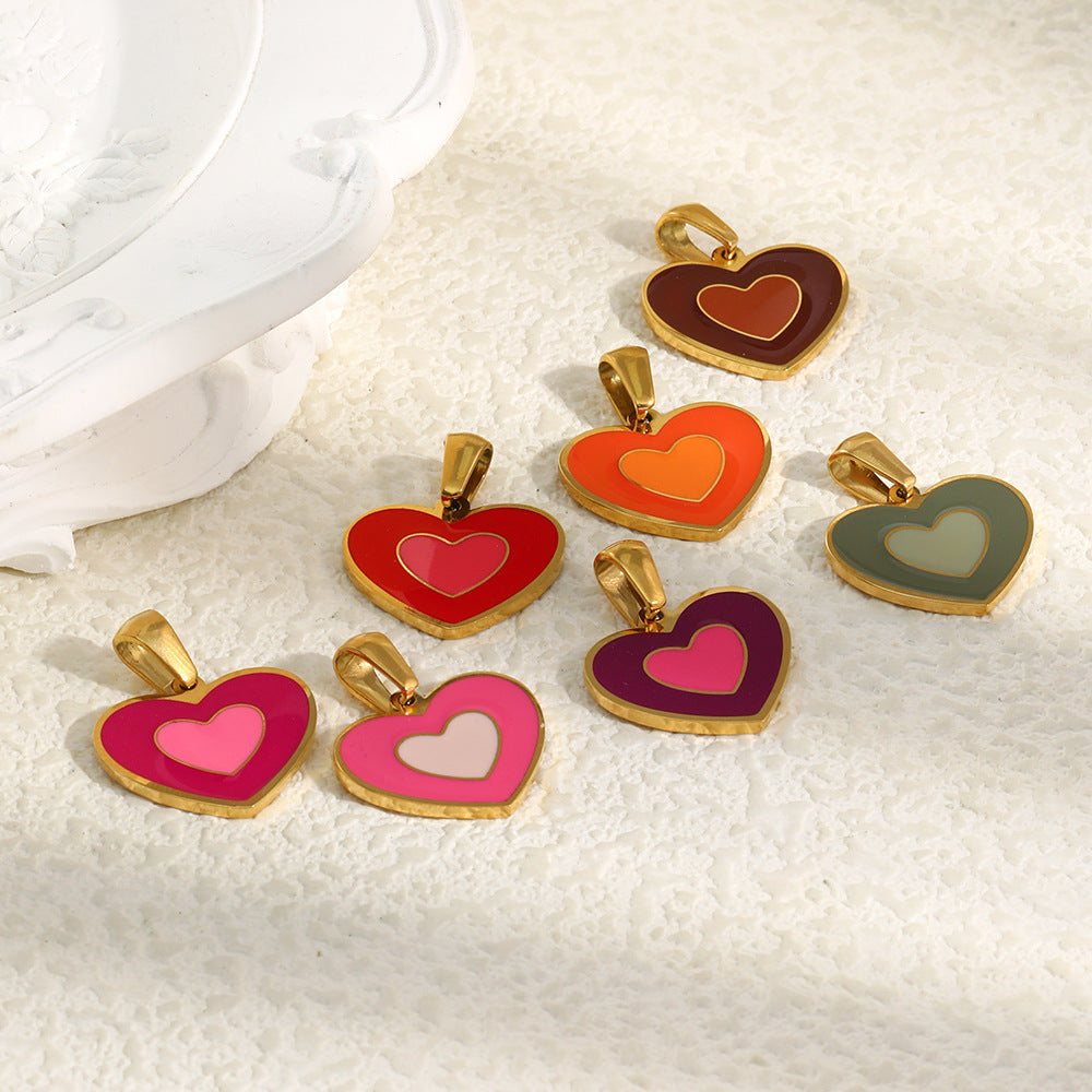 Sweet Heart Shape Stainless Steel Drip Oil 18K Gold Plated Charm Bar