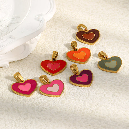 Sweet Heart Shape Stainless Steel Drip Oil 18K Gold Plated Charm Bar