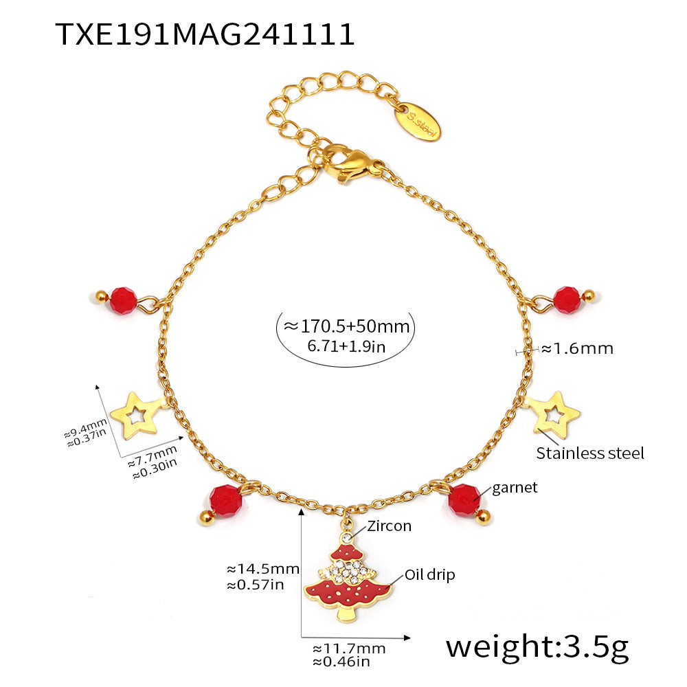 Conjunto de collar y pulsera con colgante de noria de estilo de lujo en acero inoxidable con detalles de diamantes de imitación y acabado chapado para mujer