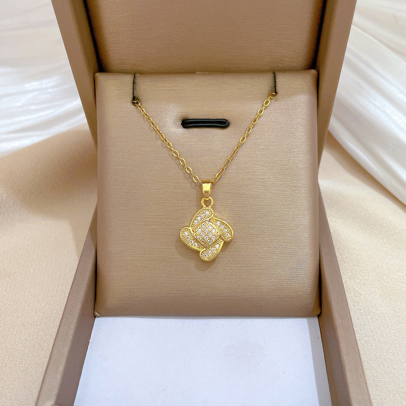 Minimalist Clover-Shaped Titanium Steel Pendant Necklace and Earrings Set with Hollow-Out Design and Plated Finish
