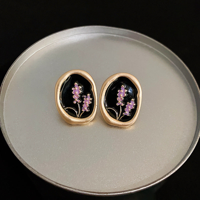 Vintage Geometric Earrings with Enamel Finish in Copper Base and Steel Posts for Women