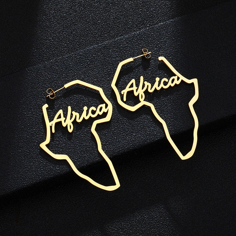Orecchini a Mappa dell'Africa con Amore Geometrico, in Acciaio Inossidabile Dorato, per Donne, alla Moda, Casual
