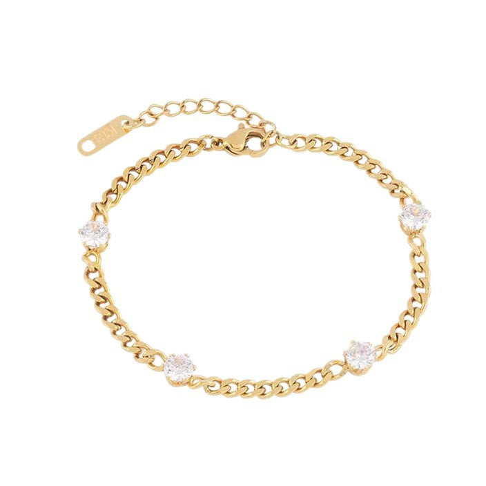 Minimalist 18K Gold Plated Stainless Steel Round Geometric Cubic Zirconia Bracelet