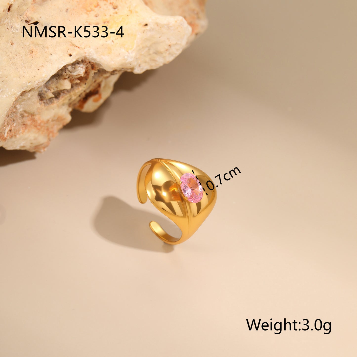 Anello Minimalista Geometrico in Acciaio Inossidabile con Placcatura in Oro 18K e Zirconia Rosa da Donna