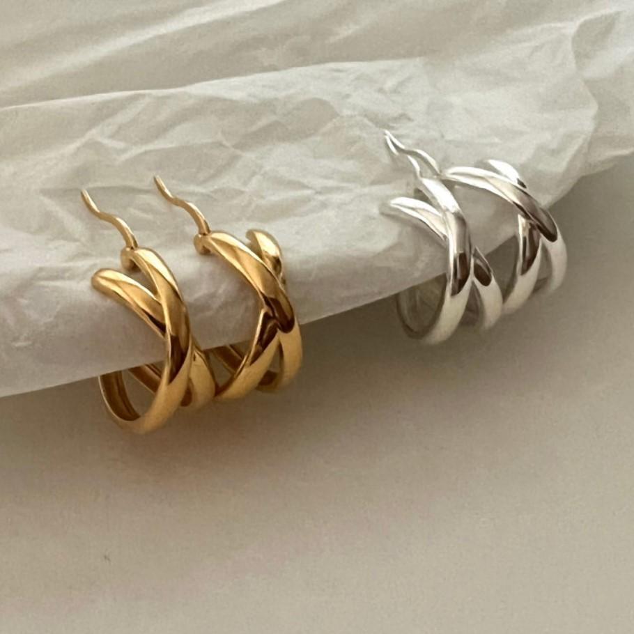Pendientes de Aro Minimalistas de Plata de Ley S925 en Forma de Estrella con Nudo y Diseño de Doble Anillo