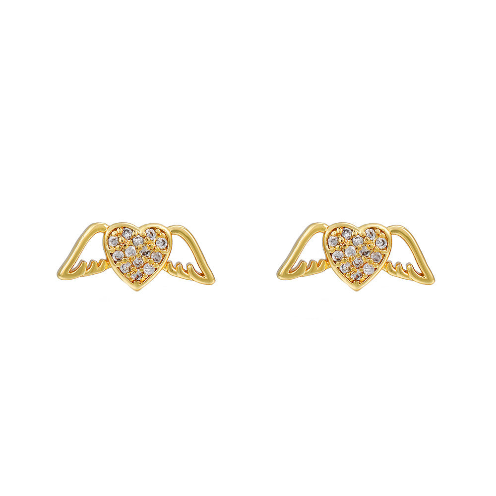 Minimalist Elegant Gold Plated Brass Heart Earrings with Micro-Inlaid Cubic Zirconia