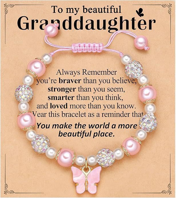 Sweet Pink Pearl Butterfly Letter Charm Bracelet for Women