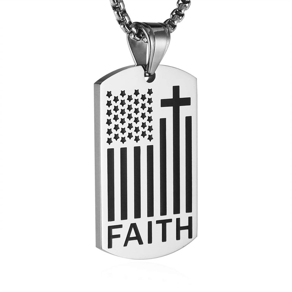 Minimalist Geometric Stainless Steel and Titanium Steel Military Dog Tag Necklace with Engraved Courage Motif for Unisex Daily Wear