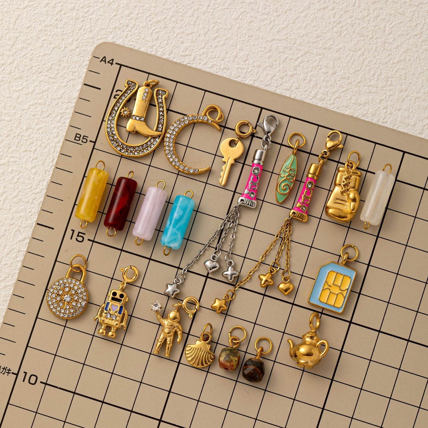 Vintage Gold Plated Stainless Steel Ceramic Moon Astronaut Charm Bar