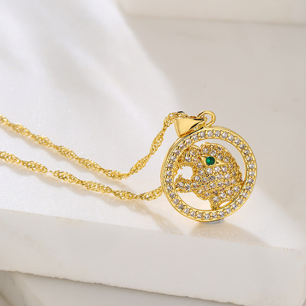 Punk Style Animal Pendant Necklace for Women with Copper Base and 18K Gold Plating, Geometric Design Locket Chain