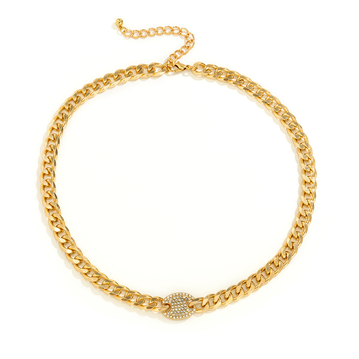 Collana con ciondolo geometrico stile Punk da donna con intarsio in strass e catena a croce in lega