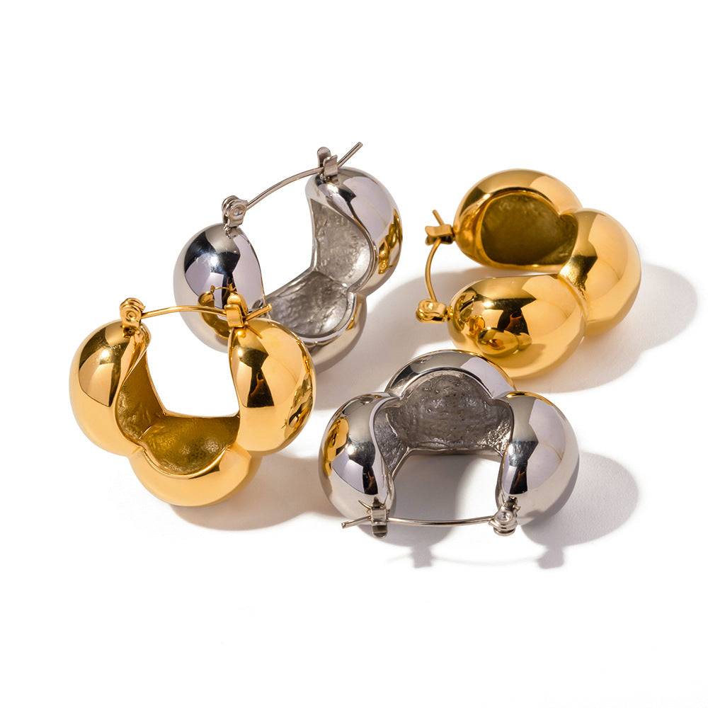 Minimalist 18K Gold Plated Stainless Steel Geometric Three-Half-Sphere Earrings for Women