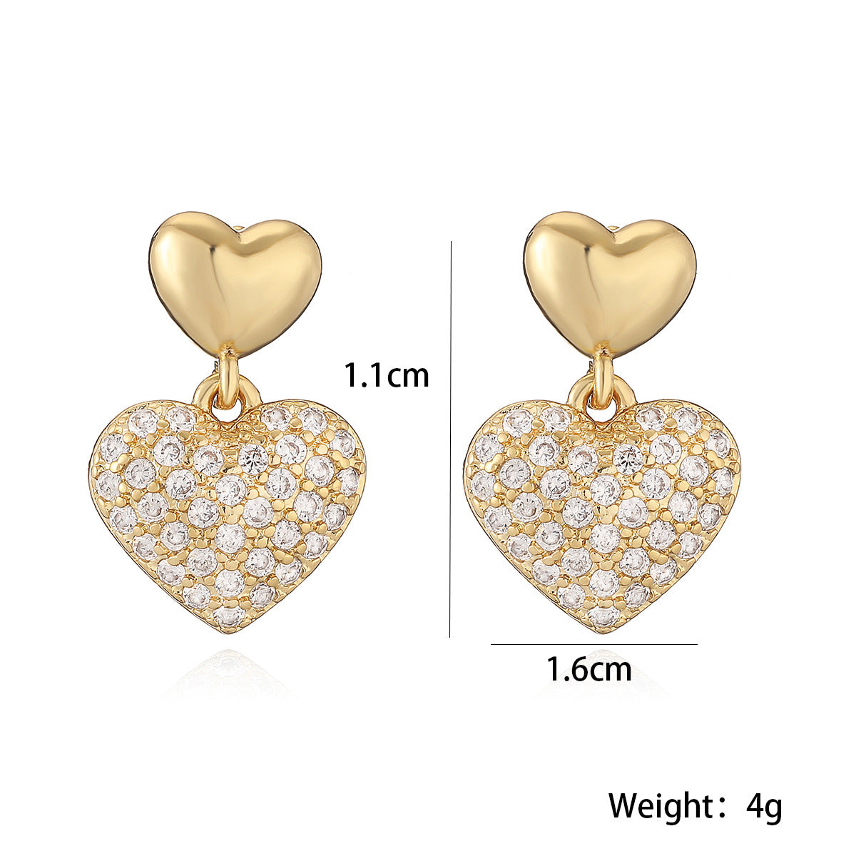 Orecchini vintage minimalisti a forma di cuore in rame placcati oro con zirconi micro-pavé da donna