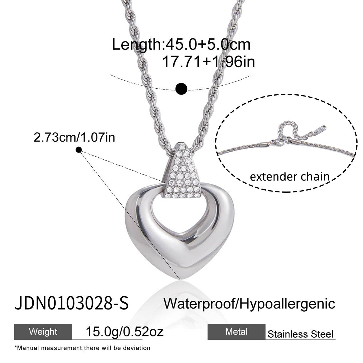 Minimalist Elegant Heart Stainless Steel PVD Necklace for Women