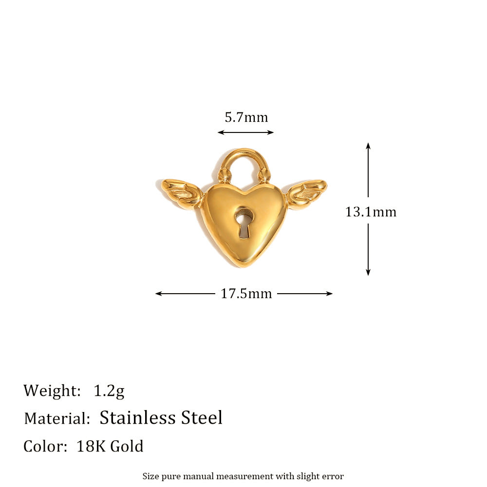 Fashionable Angel Key Heart Pendant in Stainless Steel with 18K Gold Plating for Women