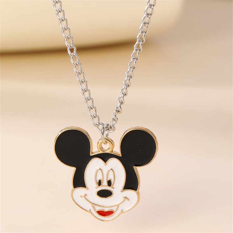 Cartoon Minnie Mouse and Mickey Mouse Resin Pendant Necklace with Bowknot Shape, Enamel Finish, Round Bead Chain, for Kids and Children