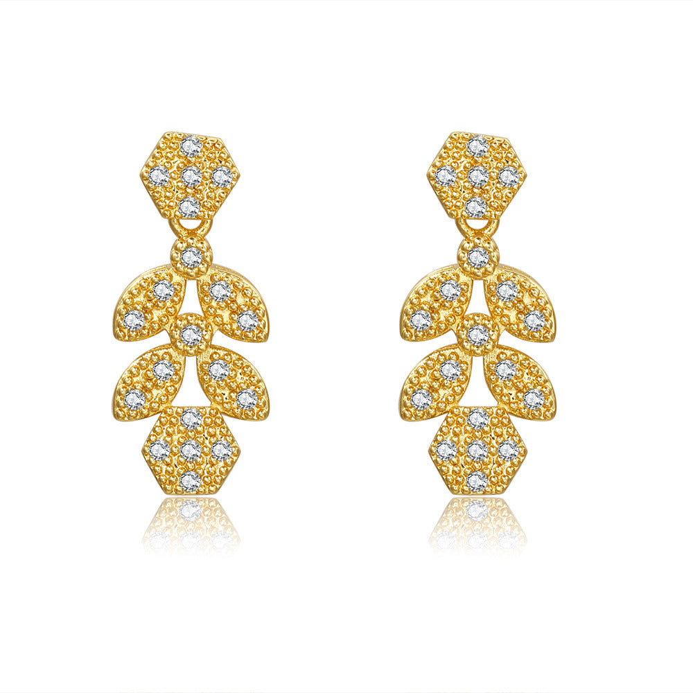 Vintage Gold Plated Brass Teardrop Floral Earrings with Cubic Zirconia