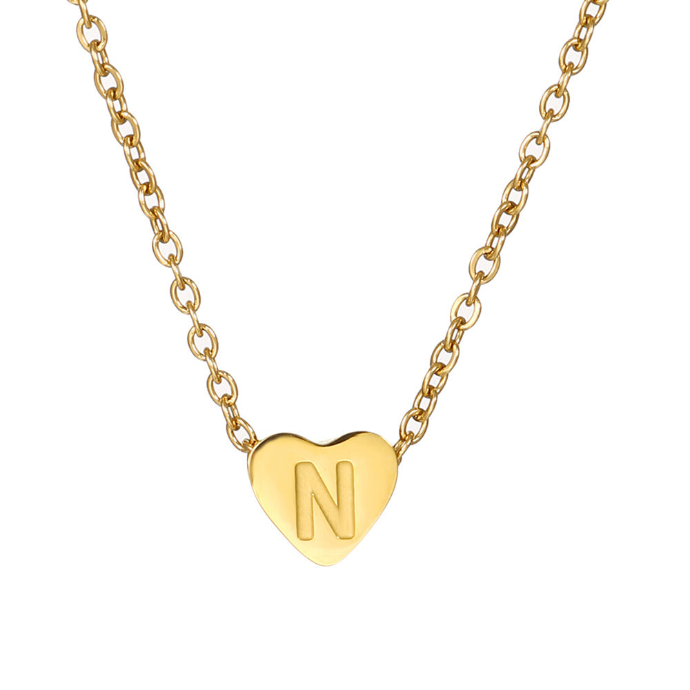 Vintage 18K Gold Plated Heart Letter Stainless Steel Necklace for Women