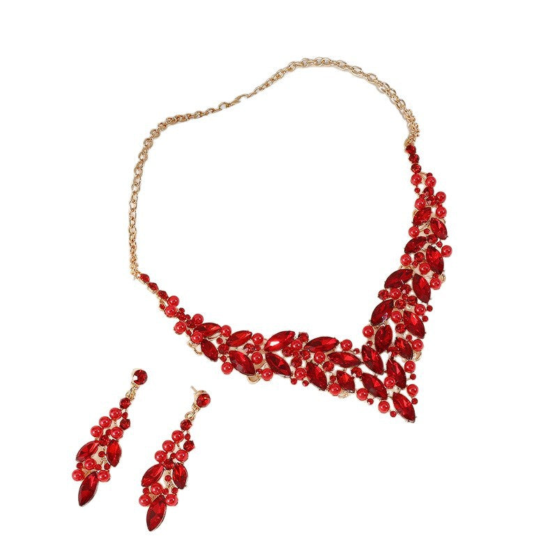 Elegant Alloy Necklace and Earrings Set with Heart Teardrop Bell Pendant, Wheat and Leaf Motifs, Plated Finish for Women