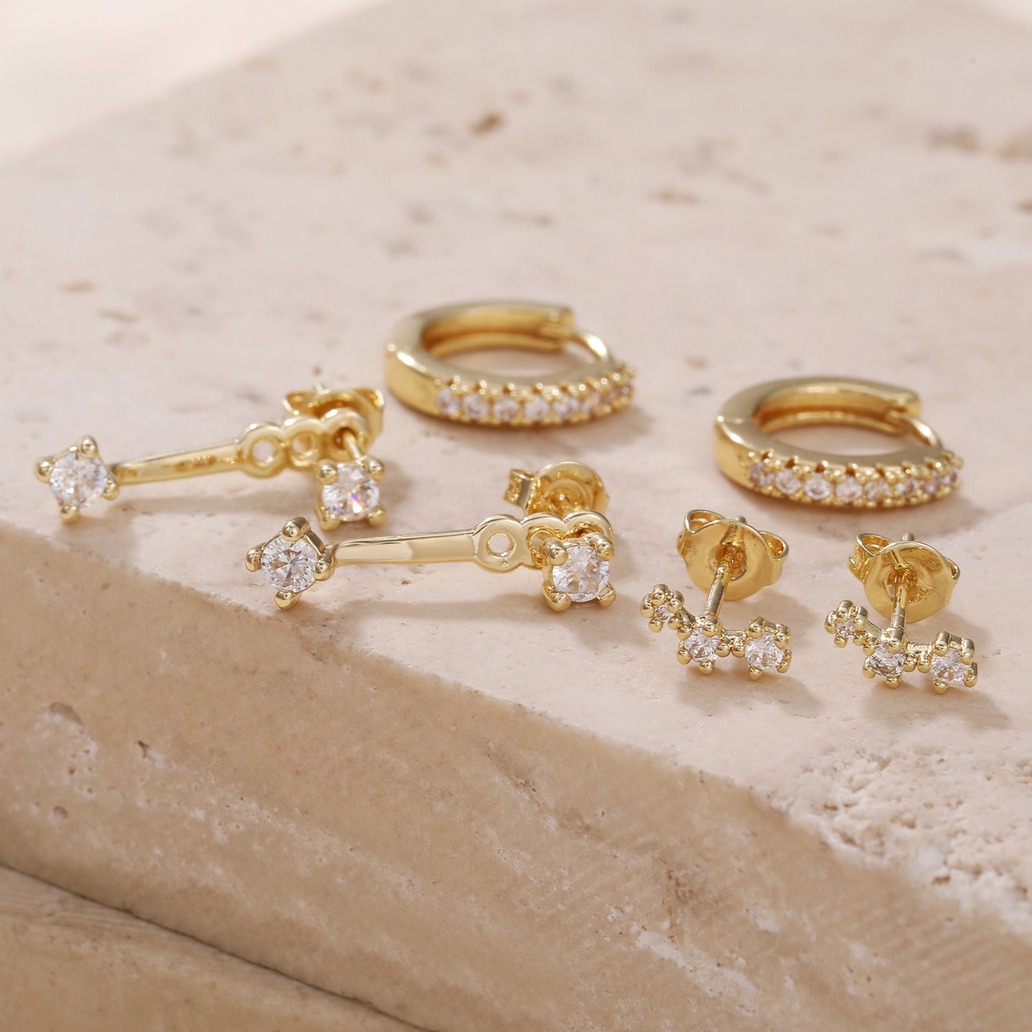 Luxury Elegant Geometric Rhinestone Inlay Alloy Earrings Set for Women