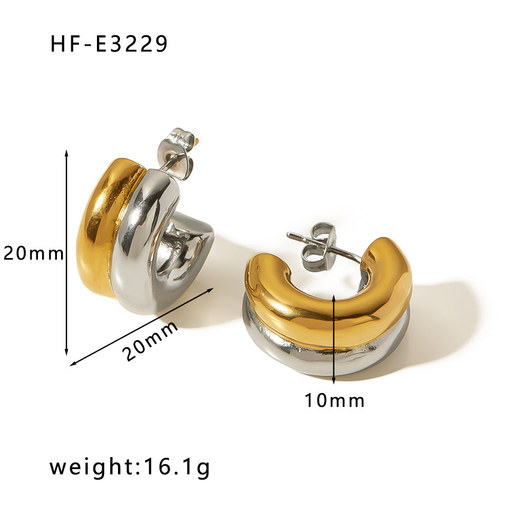 Orecchini a cerchio geometrici minimalisti a forma di C in acciaio inossidabile placcati oro e argento da donna