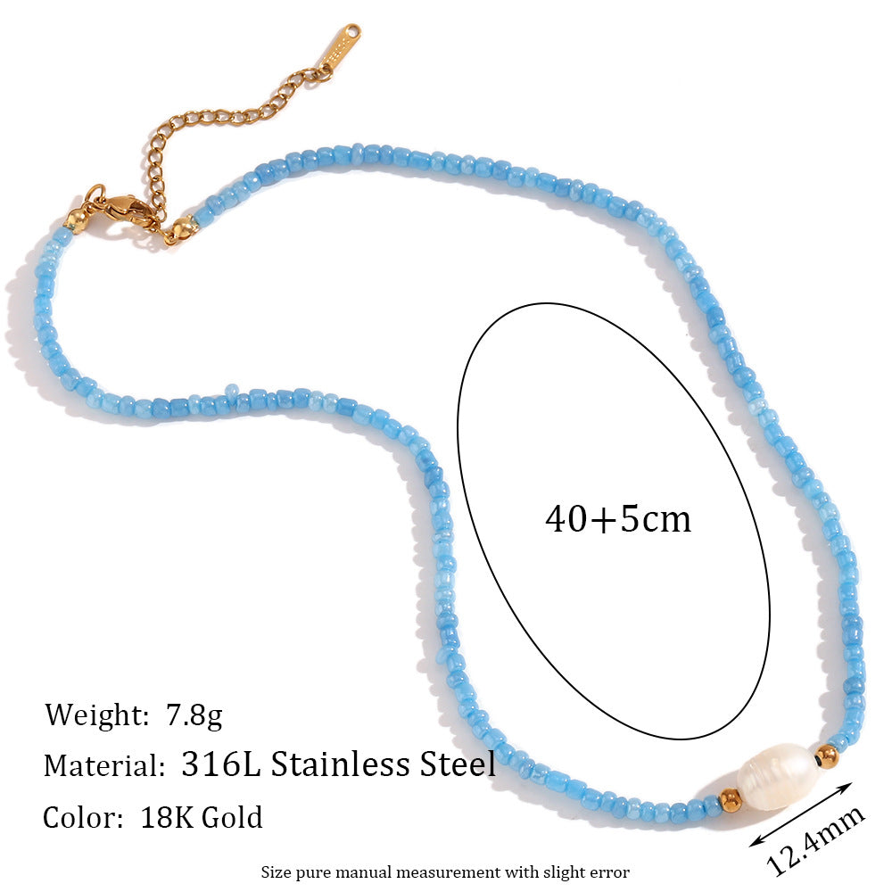 Fashionable Minimalist Geometric Stainless Steel Necklace with Cultured Freshwater Pearl Accents for Women