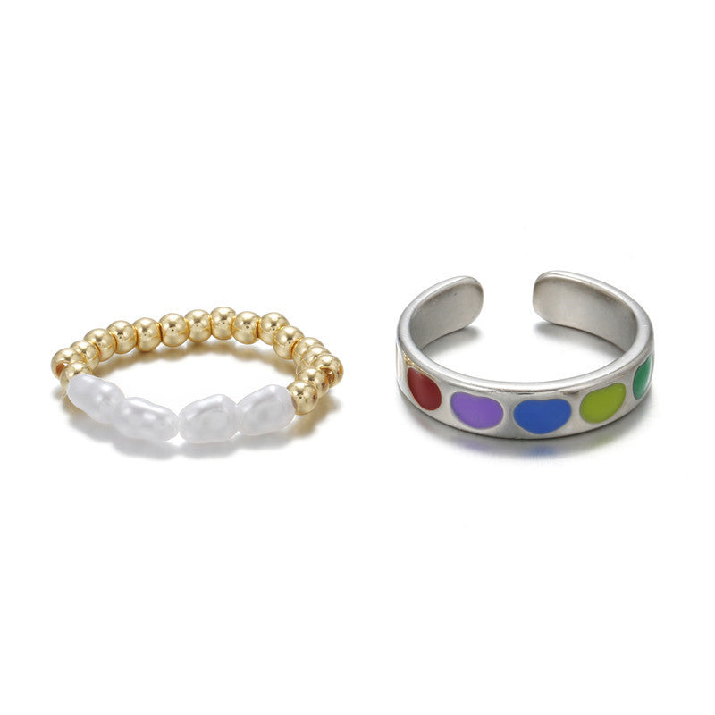 Minimalist Sweet Geometric Teardrop Alloy Plated Ring Set