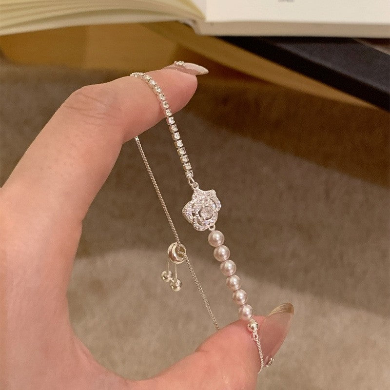 Bracciale a forma di stella, stile vintage francese elegante, con perle e zirconi, per donne, gioiello minimalista di lusso