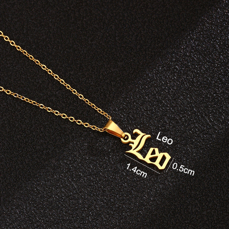 Zodiac-Themed Stainless Steel Pendant Necklace with Titanium Steel Charm and Electroplated Finish for Unisex Wear
