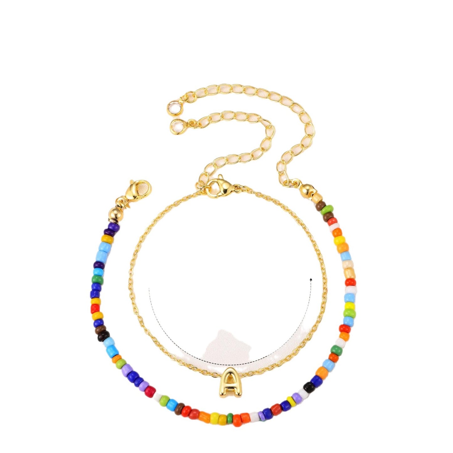 Bohemian Colorful Seed Bead Stainless Steel Letter Chain Bracelet Set