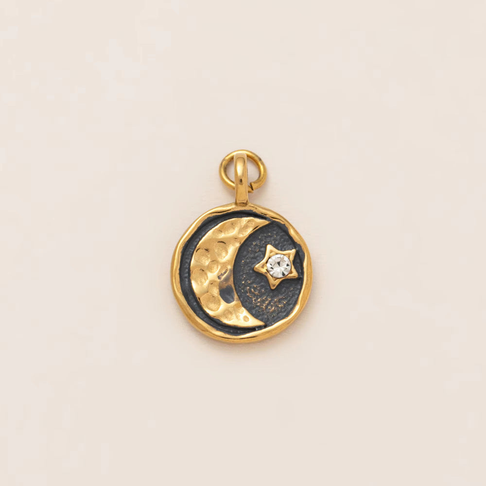 Vintage Geometric Brass Plated Gemstone Pendant Necklace with Sun Moon Evil Eye Charm Bar for Women