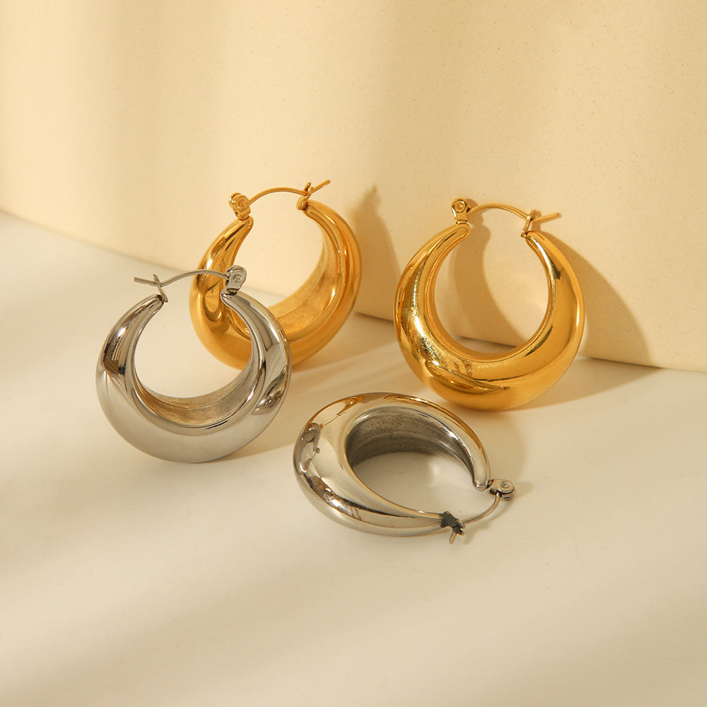 Minimalist Geometric Hollow Stainless Steel Gold-Plated Earrings for Women