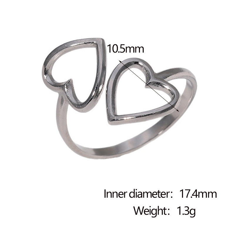 Minimalist Heart-Shaped Stainless Steel Adjustable Open Ring for Women with Plated Finish