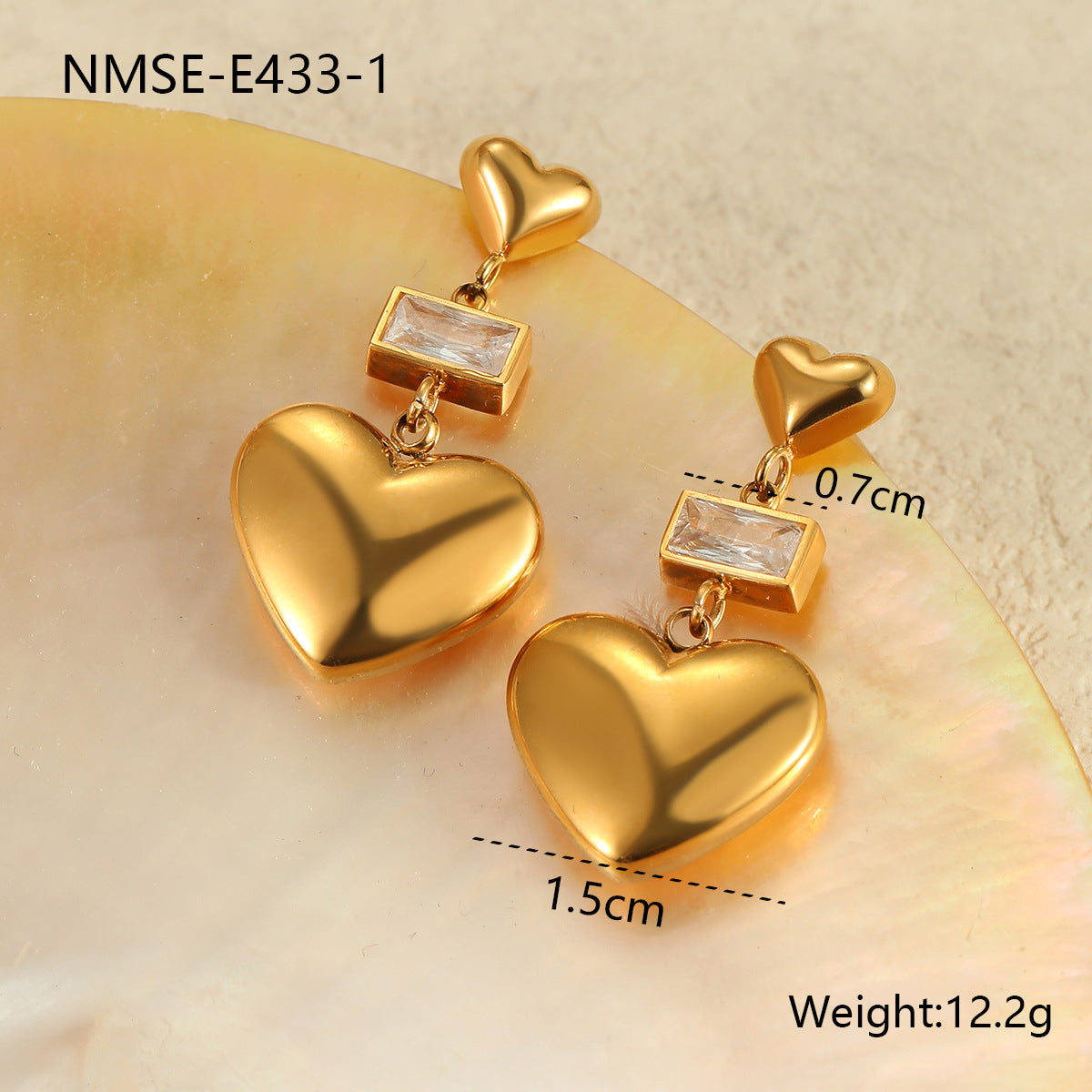 Orecchini da donna minimalisti in acciaio inossidabile a doppia forma di cuore placcati oro