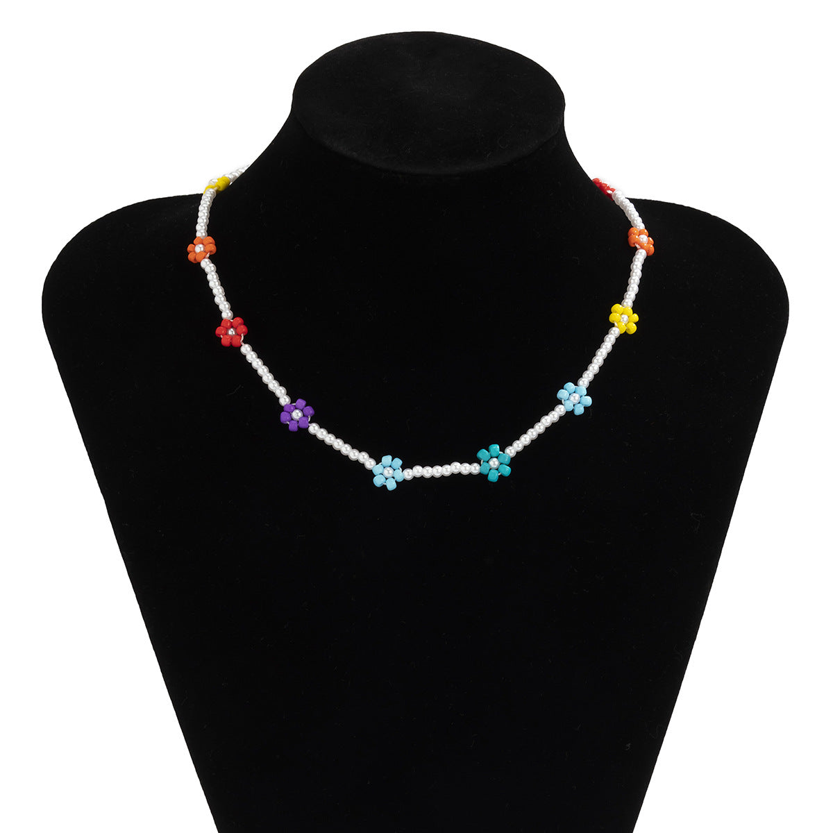 Collar trenzado de margaritas fresco, dulce y atrevido para mujer con detalles de perlas de imitación en cadena de cuentas