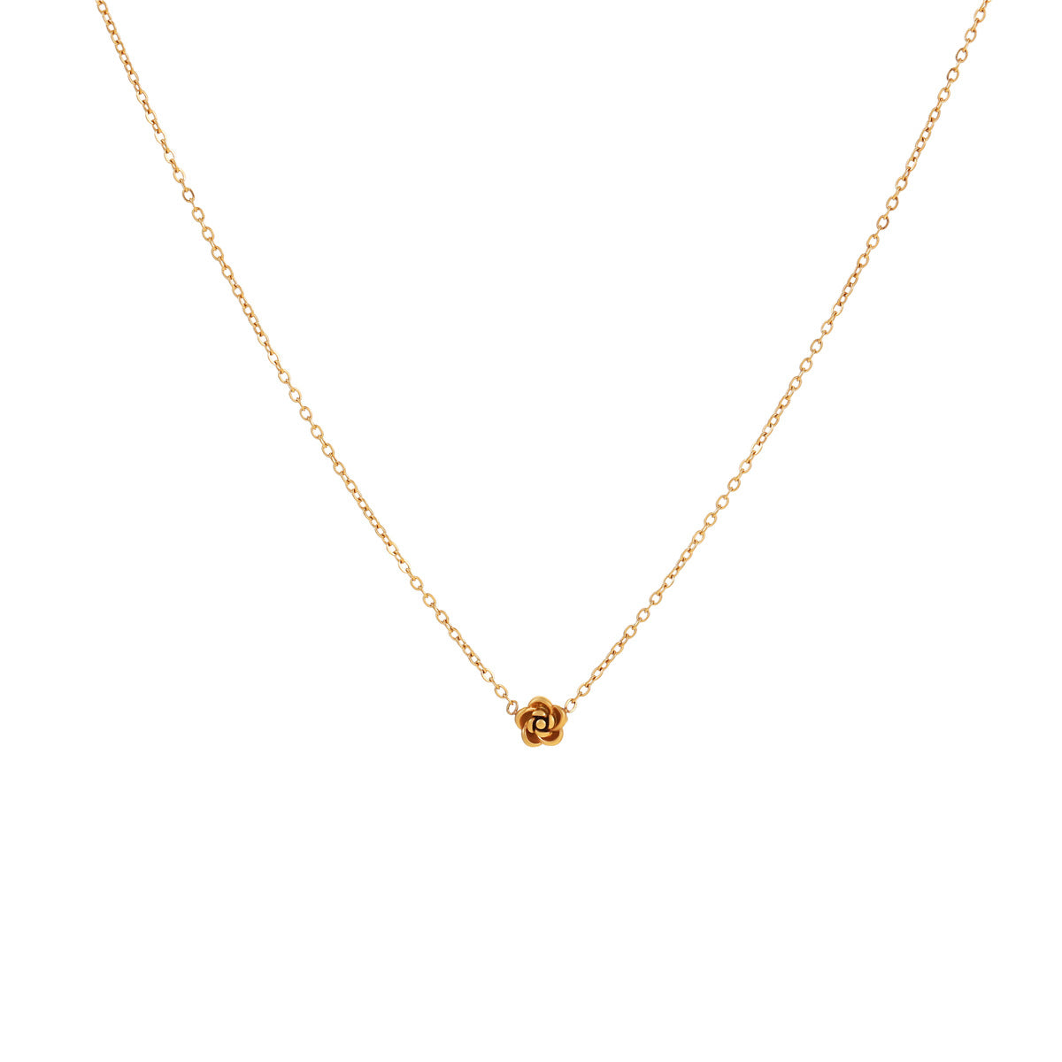 Conjunto de collar con colgante de flor de rosa minimalista con cadena de acero inoxidable y acabado galvanizado para mujer