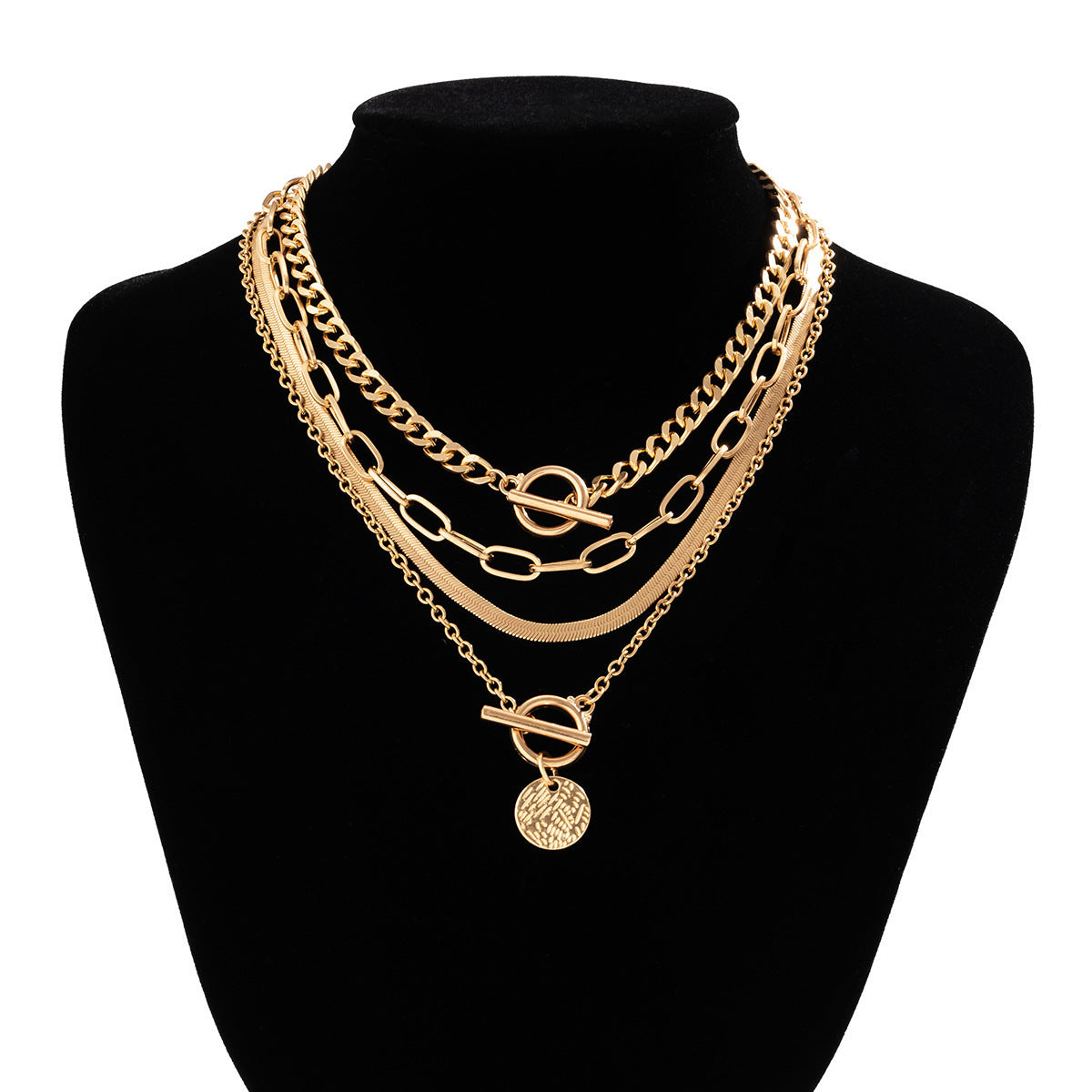 Collar con colgante de aleación redonda de varias capas y cadena singapur