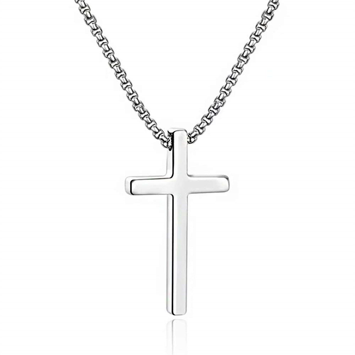 Minimalist Titanium Steel Cross Pendant Necklace for Men with Plated Finish and Pearl Chain