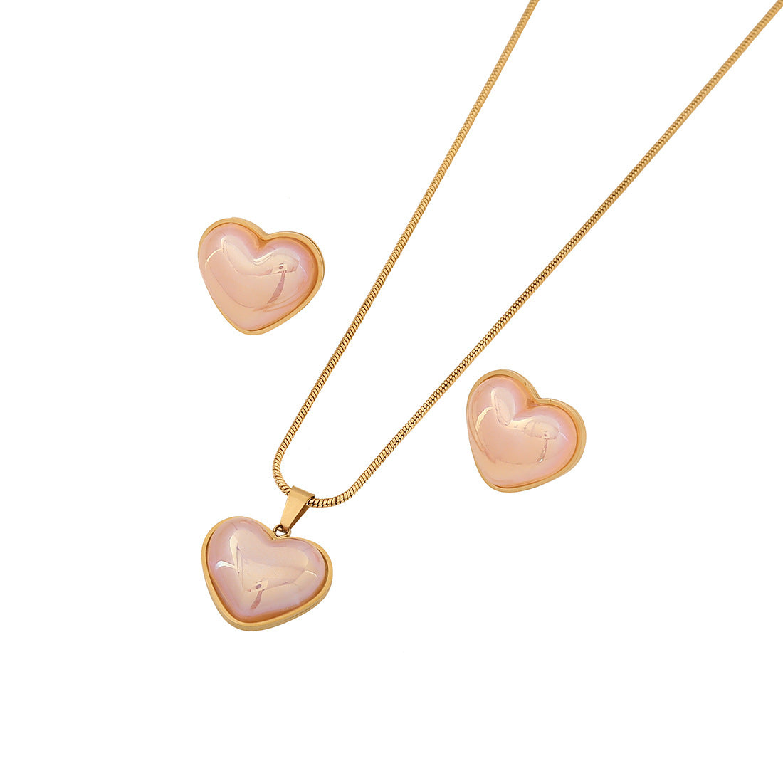 Fashionable Heart-Shaped Stainless Steel Necklace Set with Plated Finish for Women Snake Chain