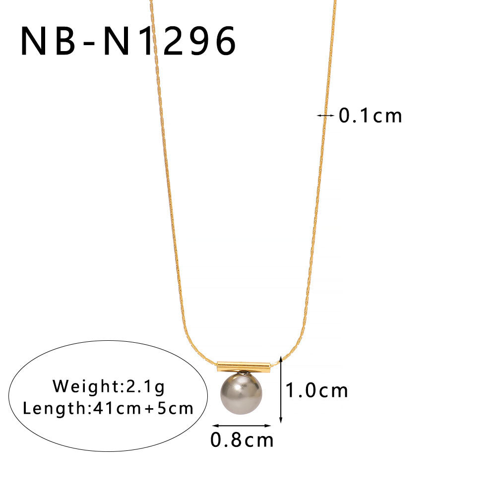 Minimalist Geometric Double-Sided Heart Pendant Necklace in Stainless Steel with Pearl and Abalone Inlay, Vacuum-Plated 18K Gold Finish