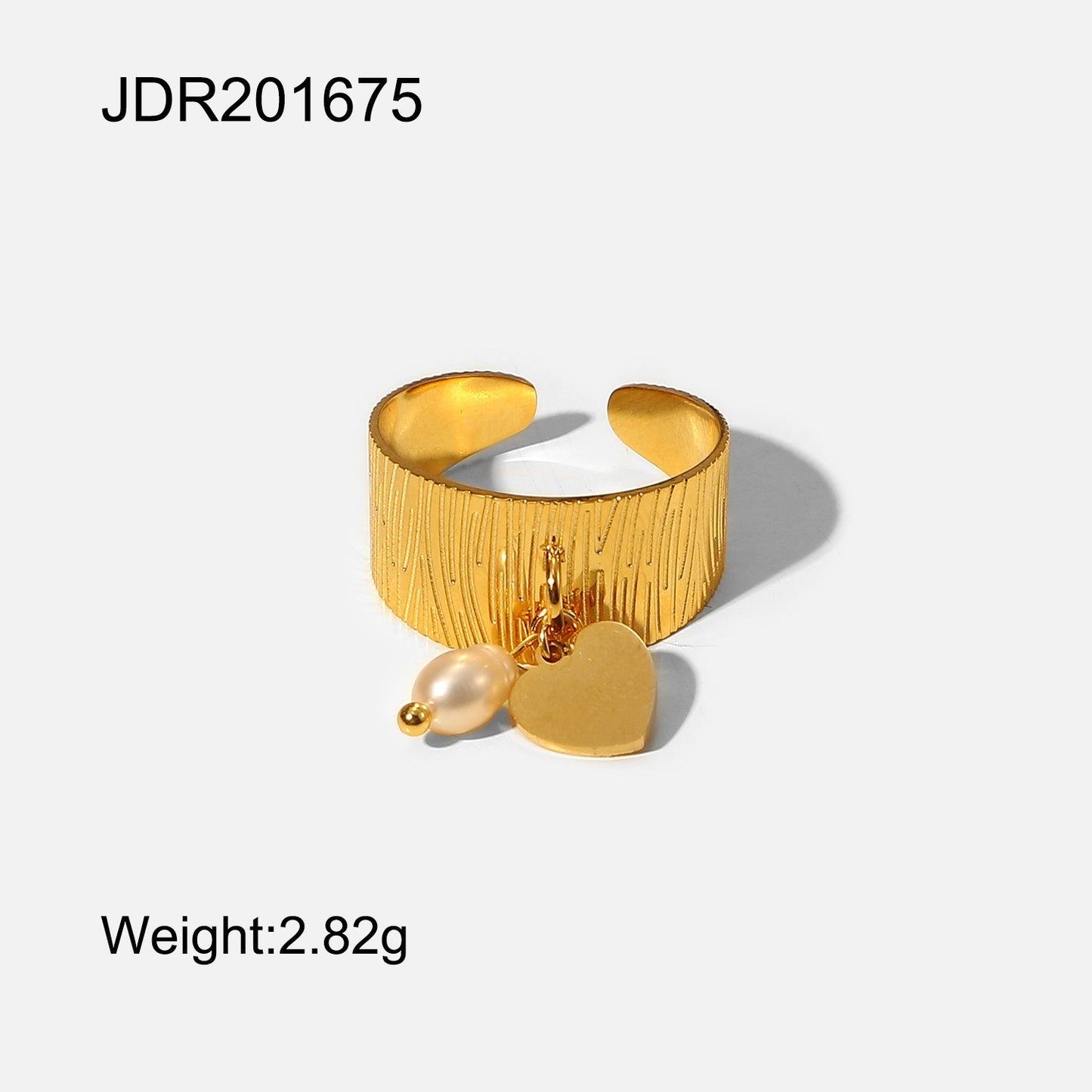 Anello da donna in acciaio inossidabile a forma geometrica con placcatura in oro 18 carati e pendente di perle, design a fascia aperta