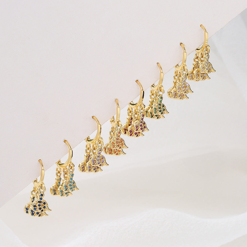 Geometric Snake-Shaped Copper Earrings with Zircon Inlay and 18K Gold Plating for Women