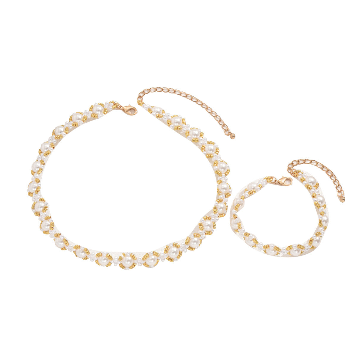 Set collana a pendente lungo da donna in stile geometrico con perline in lega di zinco e catena di perle per abbigliamento casual alla moda