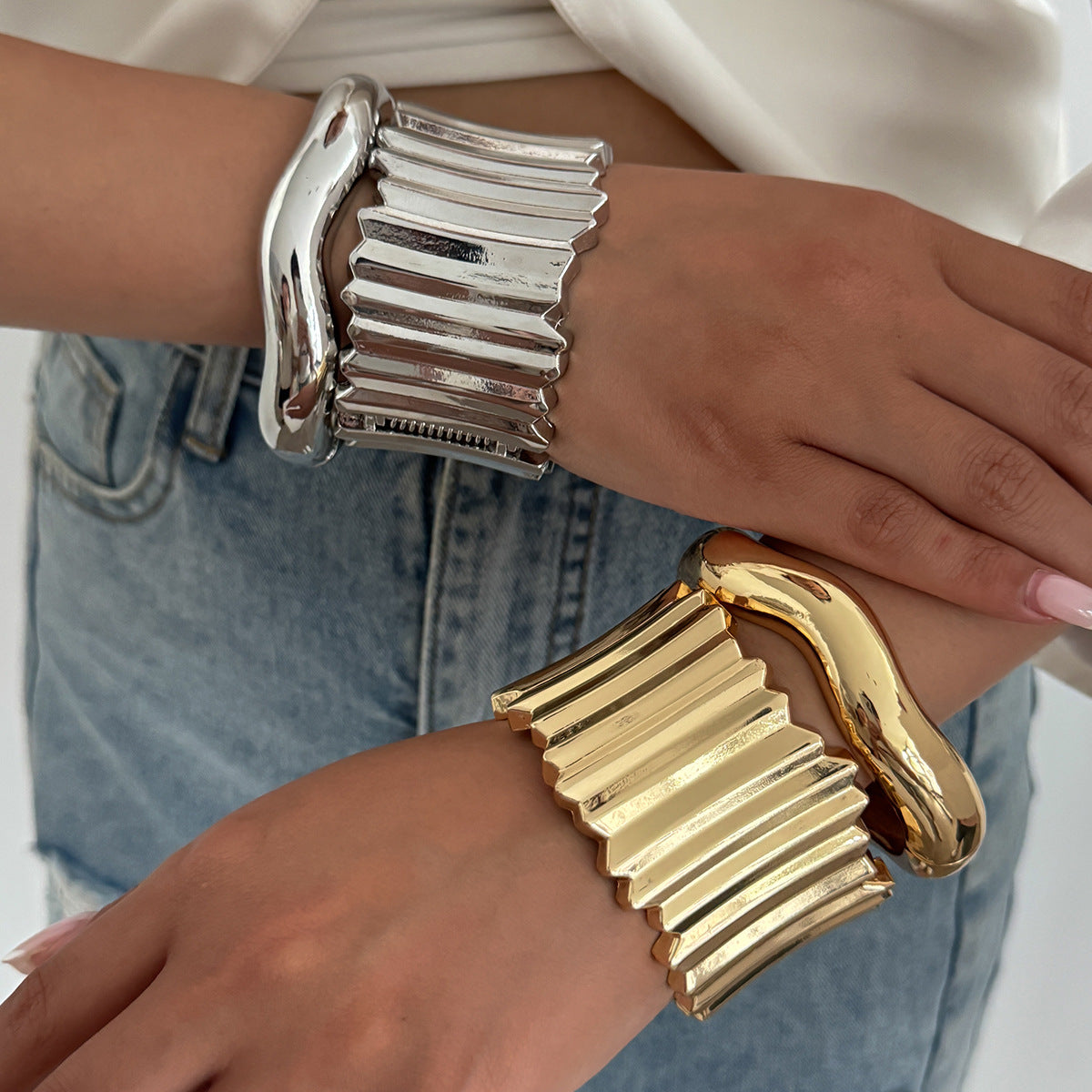 Punk Oval Plated Alloy Wide Cuff Bracelet for Women
