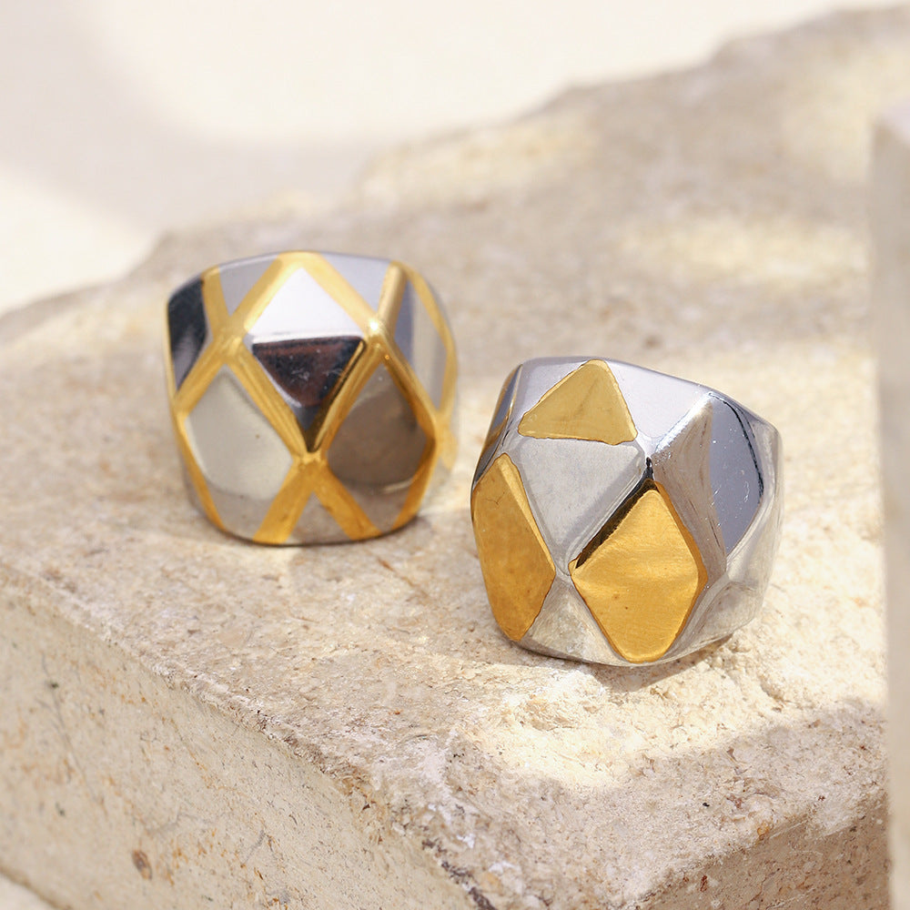 Anello geometrico minimalista da donna in acciaio inossidabile con placcatura in oro 18K